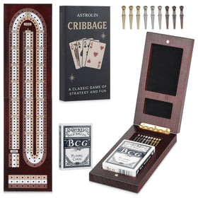 ASTROLIN cribbage board in natural pine with three tracks for smooth play
