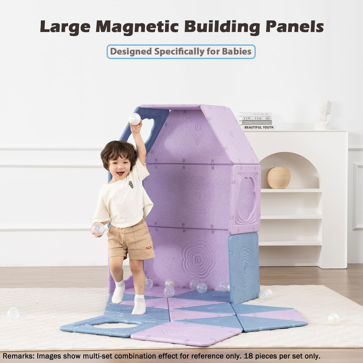 Asweets 18-piece magnetic fort panel 04 lightweight, kid-friendly construction.