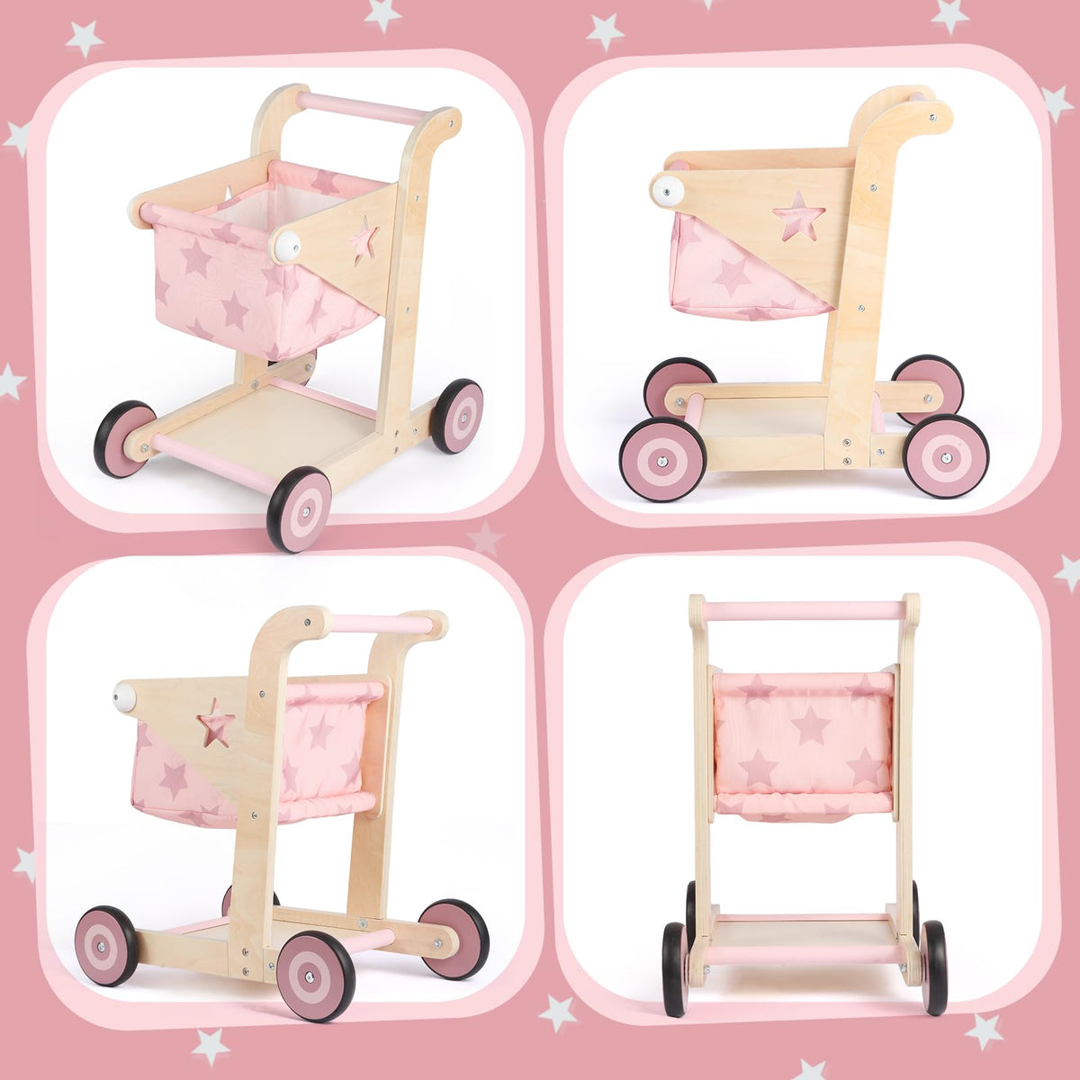 Asweets 2-in-1 walker shopping cart pink for playful trips and doll journeys