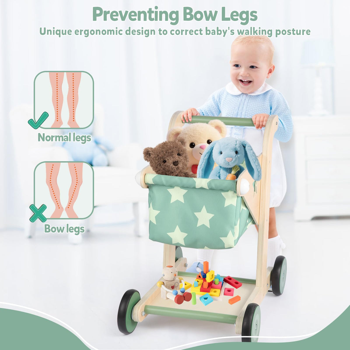 Asweets wooden walker with double function cart encourages imaginative play