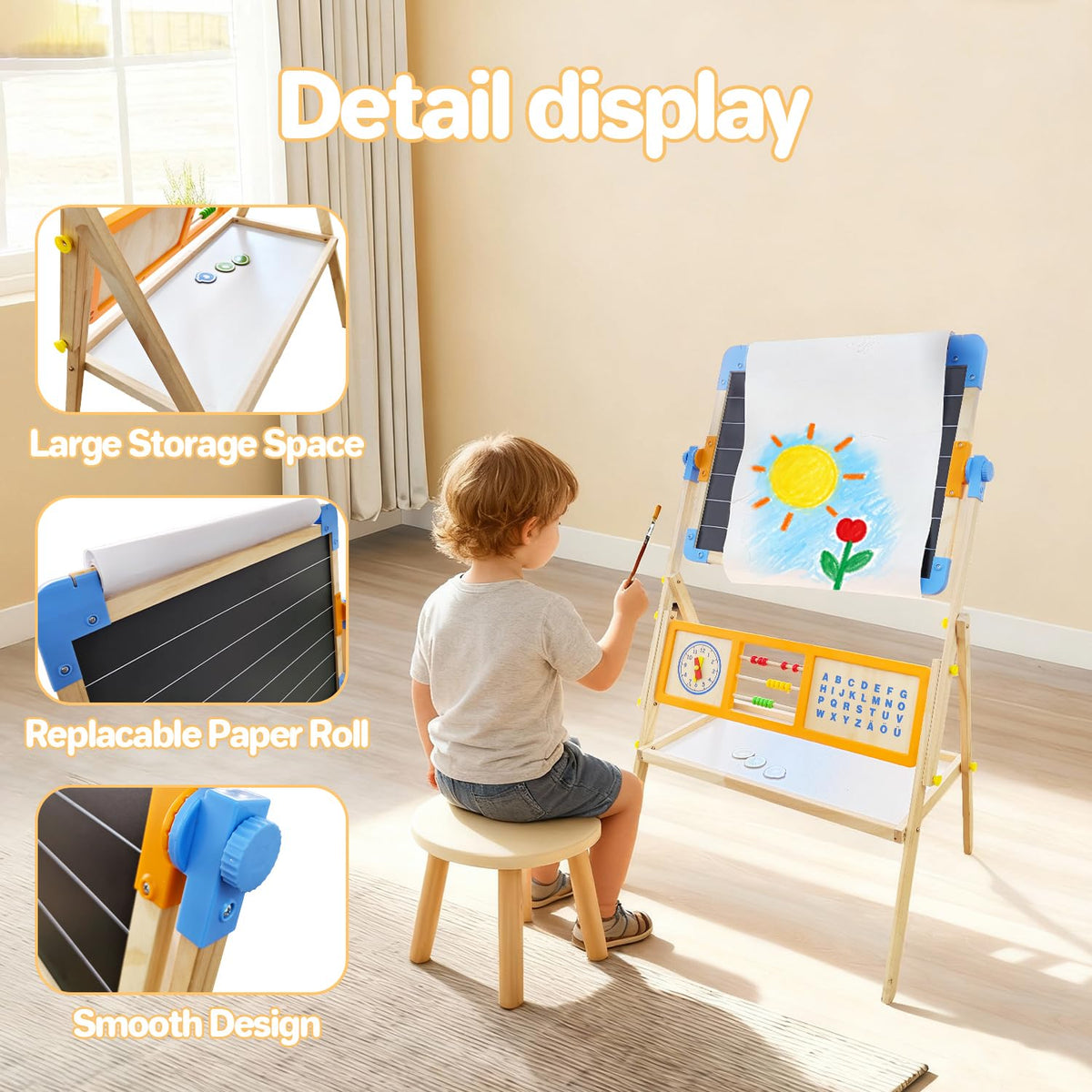 Asweets 3-in-1 easel with alphabet chart supports literacy games.