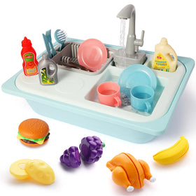 Asweets color-changing kitchen sink toy with blue faucet shows running water for imaginative play.