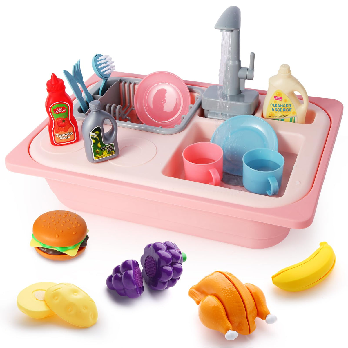 Asweets color-changing sink toys with pink faucet showing temperature-triggered color shift.