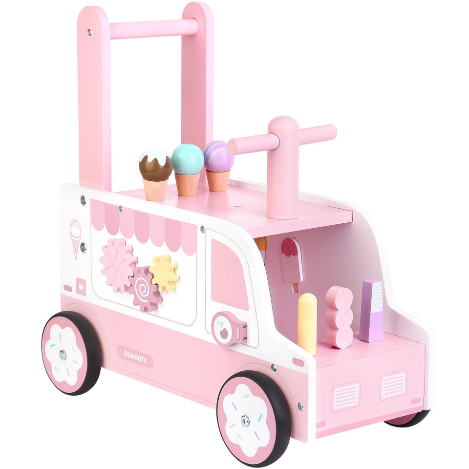 Asweets ice cream theme walker front view shows the engaging design for first steps and friendly colors