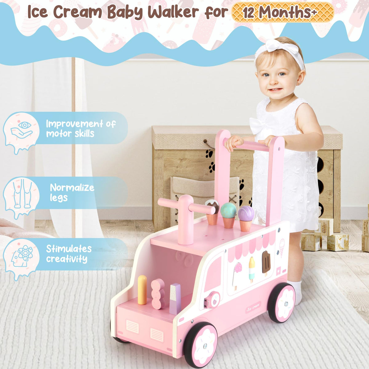 Asweets ice cream theme walker side view highlighting gears and interactive features