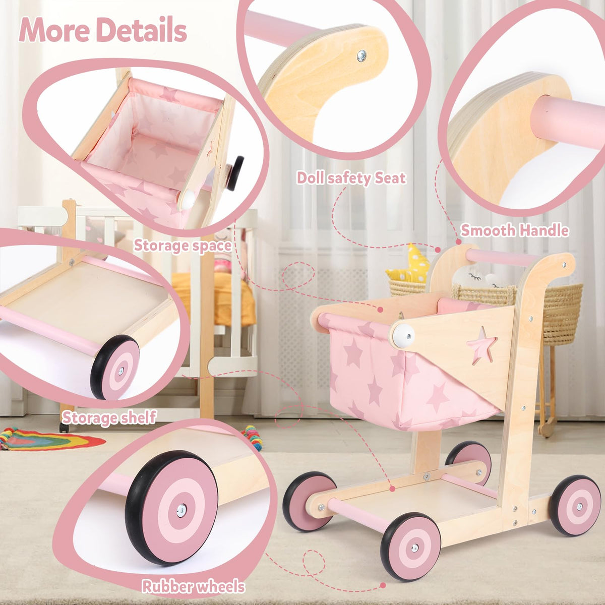 Asweets non-slip brake system on pink walker enables controlled stopping