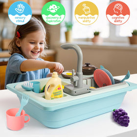 Asweets 180-degree rotatable faucet enables versatile pouring during pretend play.