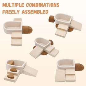 Asweets two fan-shaped foam pieces enable modular, imaginative play.