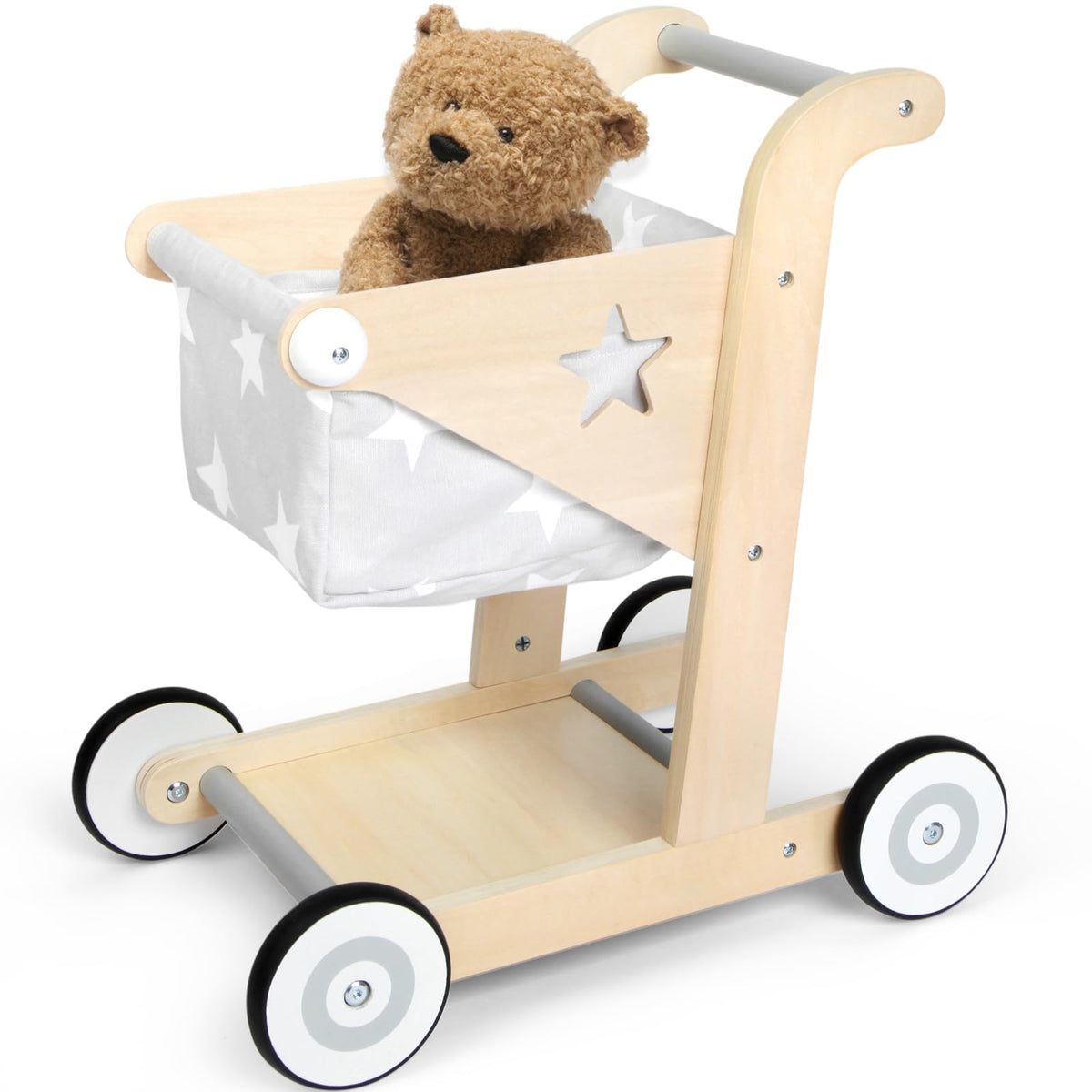 Asweets two-in-one wooden baby walker gray with toy box for play