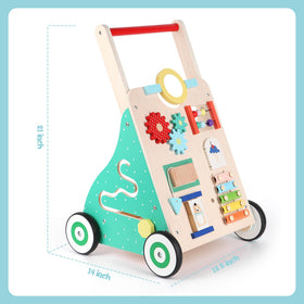 Asweets wooden baby walker with activity center engages multiple senses