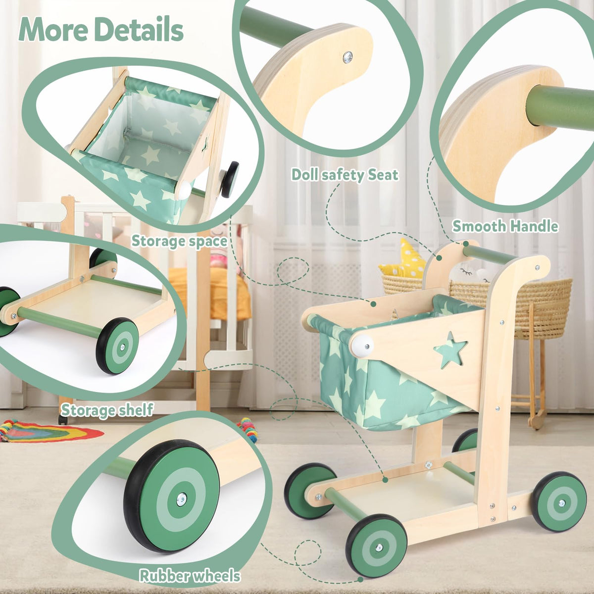 Asweets wooden walker wheels glide smoothly, protecting floors during playtime