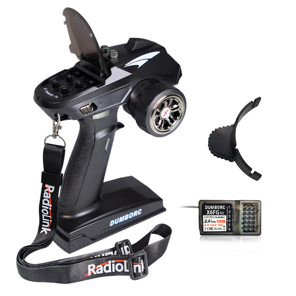 ATA HOBBY DUMBORC X6 transmitter top view highlighting ergonomic grip for precise control.