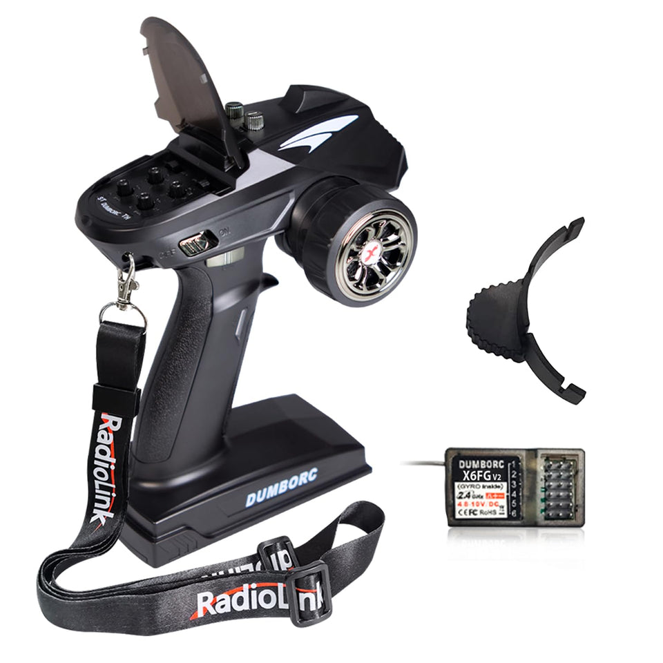 ATA HOBBY DUMBORC X6 transmitter top view highlighting ergonomic grip for precise control.