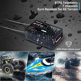 ATA HOBBY R7FG telemetry-capable receiver displaying model voltage and RSSI data