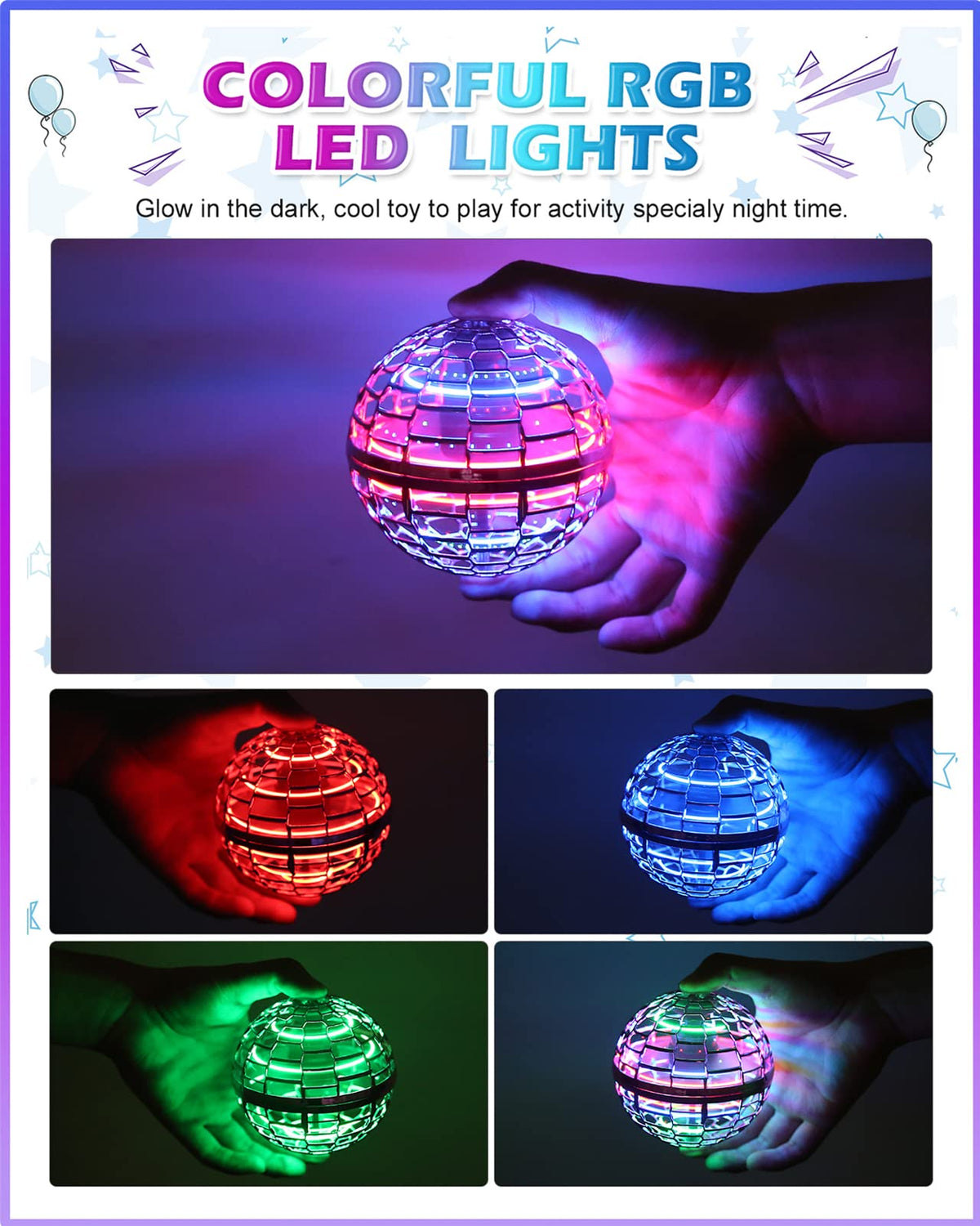 ATHLERIA hover ball with colorful RGB lighting for indoor and night fun.