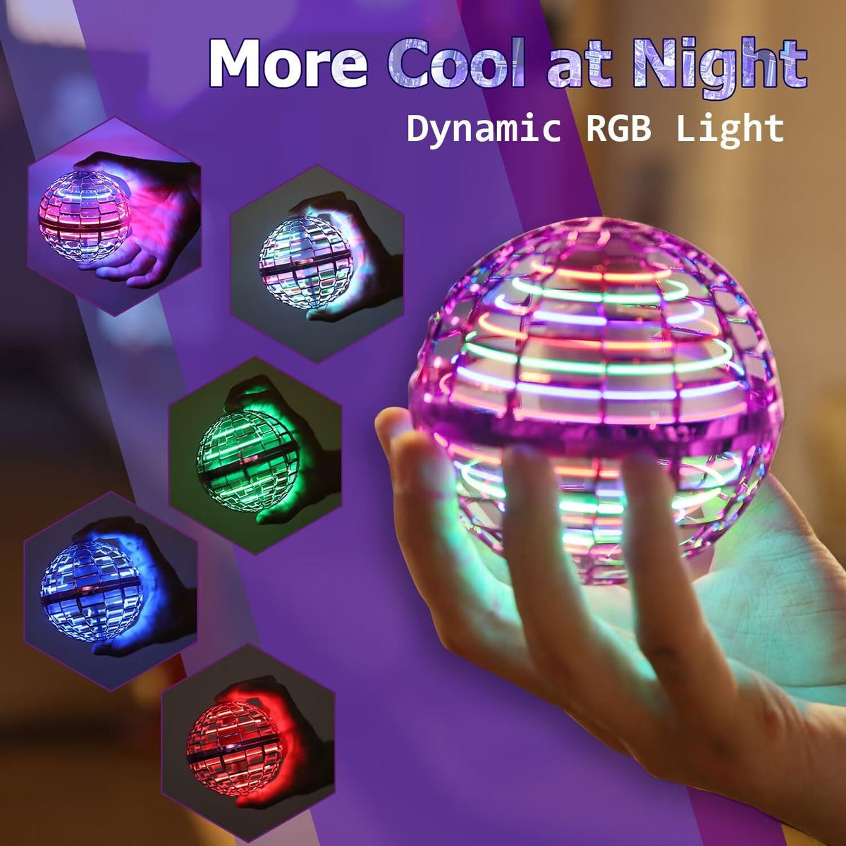 ATHLERIA pink flying orb ball glows as it spins for indoor fun
