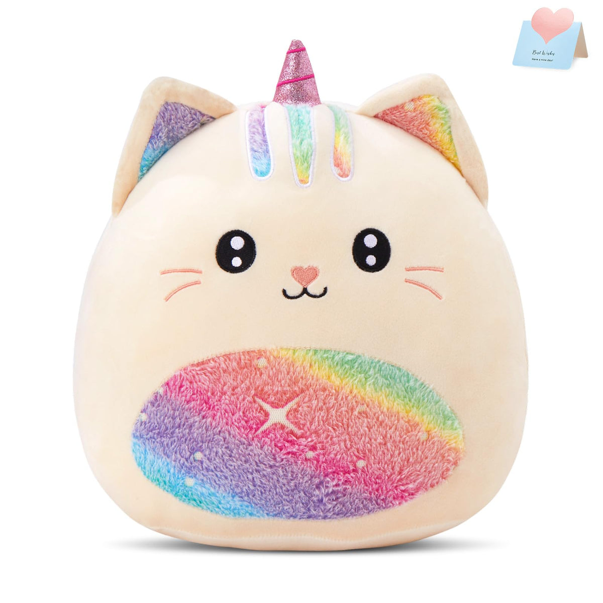 Athoinsu 14-inch unicorn cat plush pillow face for cozy cuddles and smiles