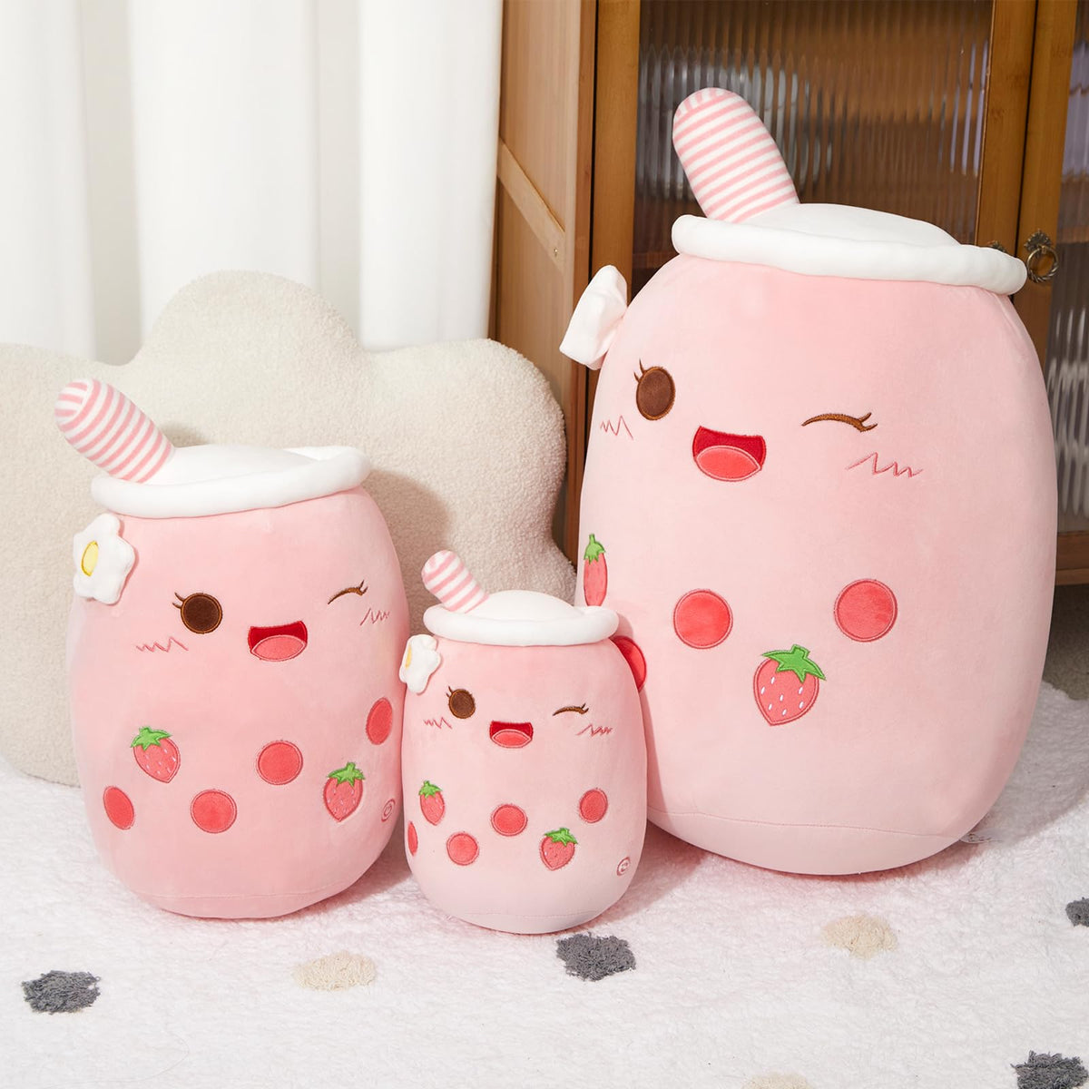 Athoinsu kawaii milky tea plush with LED lights emitting a gentle glow