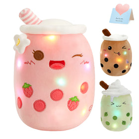 Athoinsu light up strawberry boba plush 10-inch, cozy cuddle companion for kids