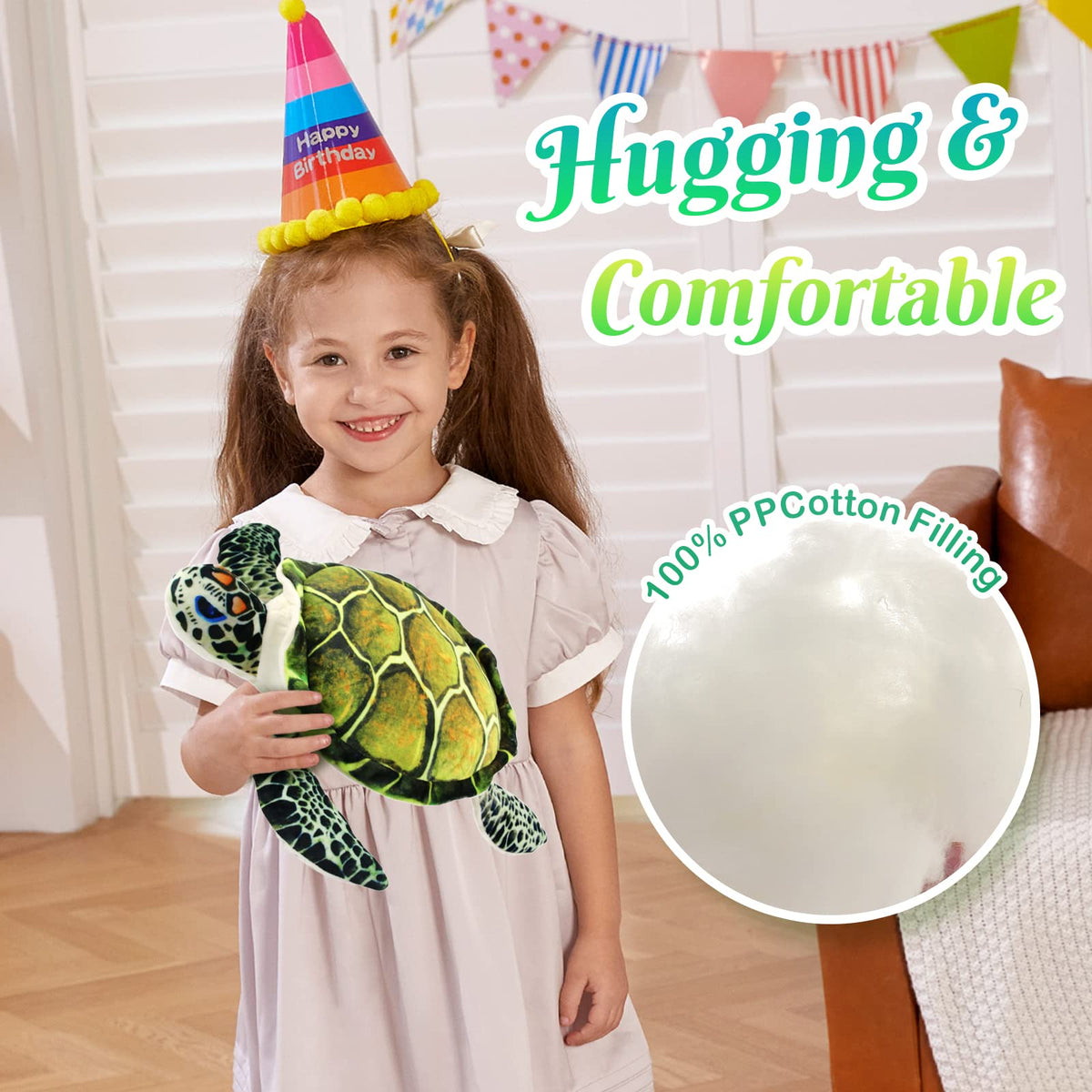 Athoinsu stuffed sea turtle offers soft, durable fabric for hugs