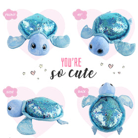 Athoinsu sequin turtle 12-inch-size plush, perfect as a travel companion.