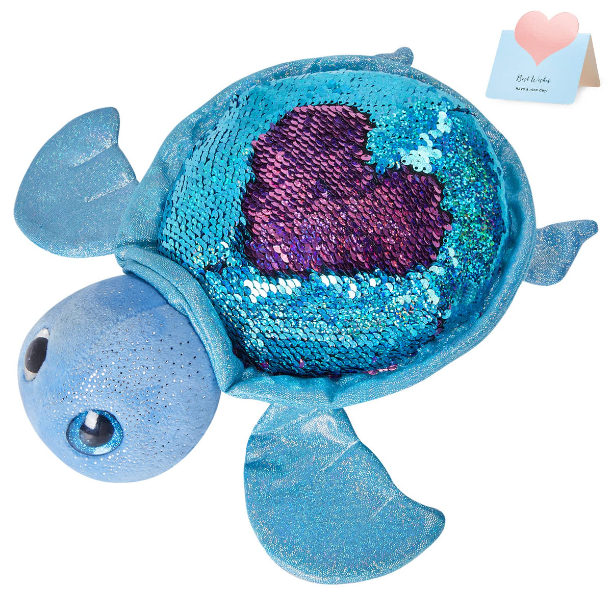 Athoinsu sequin turtle with sparkly shell, ideal for cuddling and desk decor.