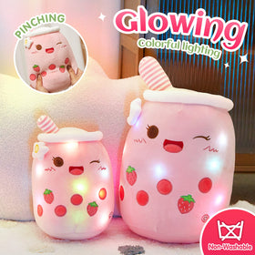 Athoinsu strawberry boba tea pillow with soft fur for comforting reading time