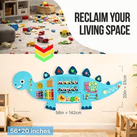 AthomBear Dinosaur Busy Board side view showing wall space efficiency for clutter-free rooms