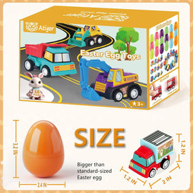 Atiger pull-back construction vehicles enable fast zooms on flat surfaces during playtime.