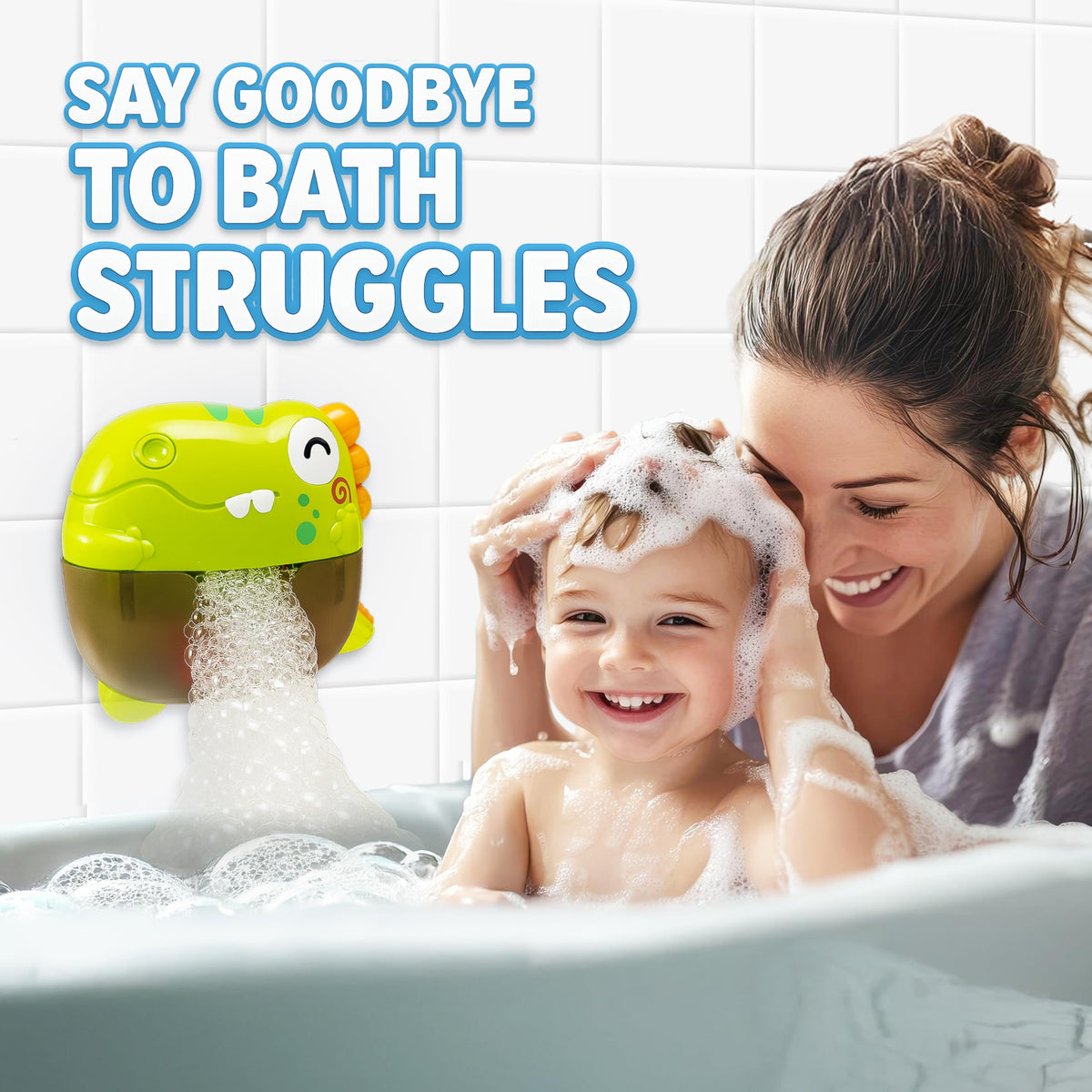 Atlasonix bath bubble machine attached to tub wall with strong suction for easy setup.