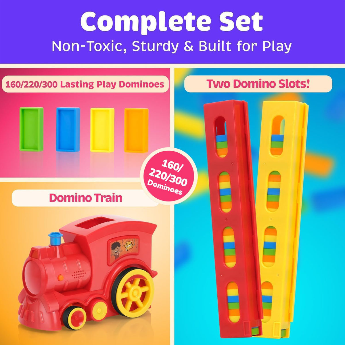 Atlasonix Domino Train features durable construction for active kids' creativity.