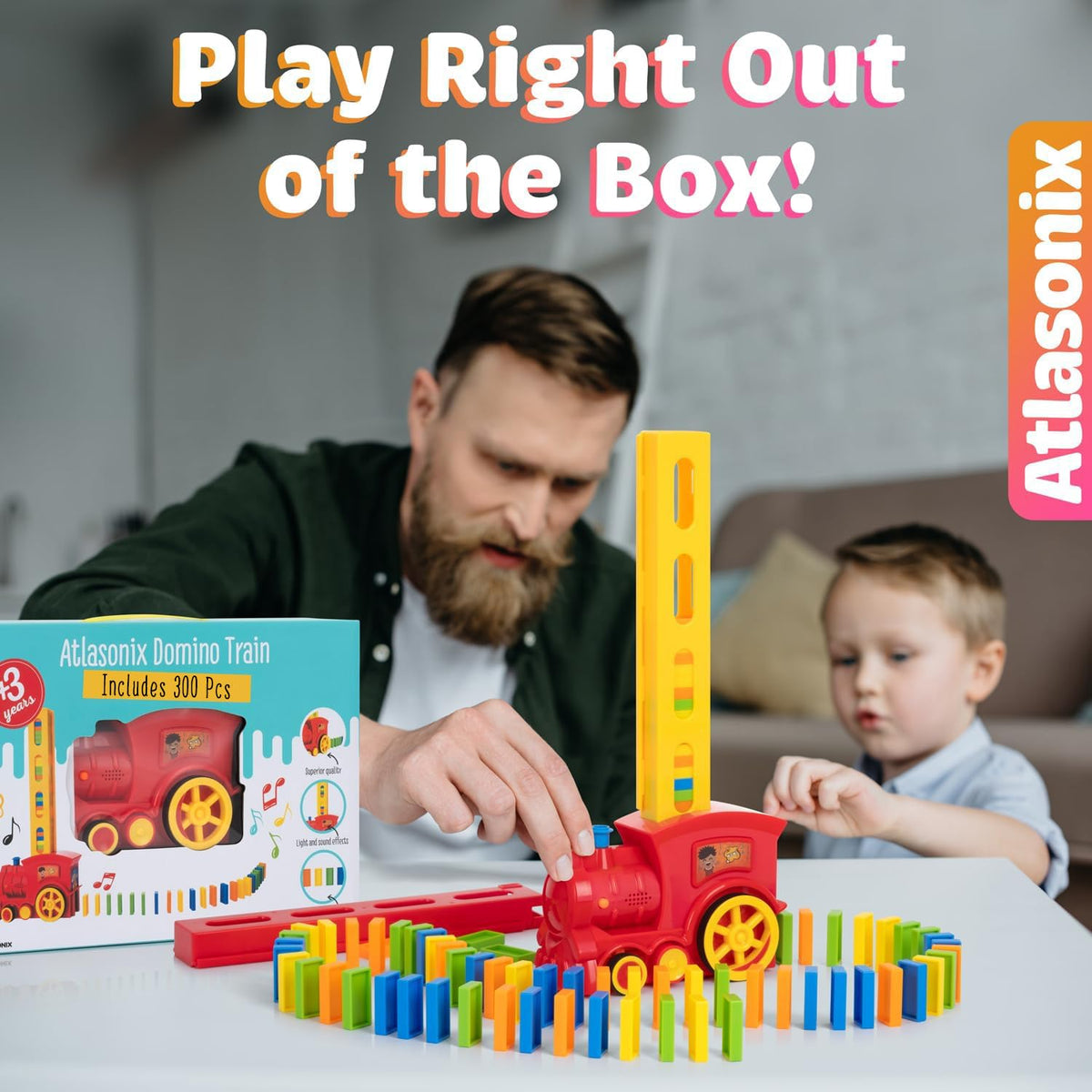 Kids enjoy Atlasonix Domino Train during hands-on building and sequencing sessions
