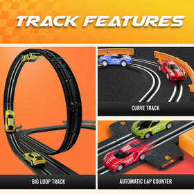 Atlasonix slot car track 1:64 scale cars racing on the loop