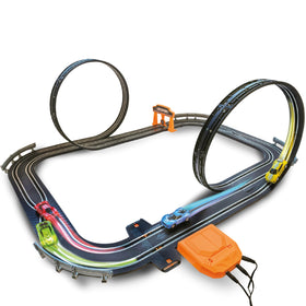 Atlasonix slot car track set with a 160-inch double loop for fast laps