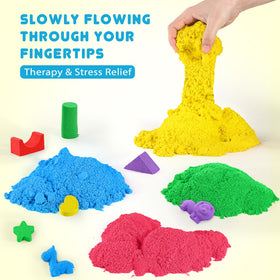 AtMini blue and yellow sand in self-sealing bags for easy storage.