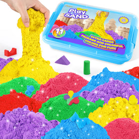 AtMini play sand in blue tray ready for creative play and sensory exploration.