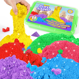 AtMini six-color play sand packs arranged for creative molding.