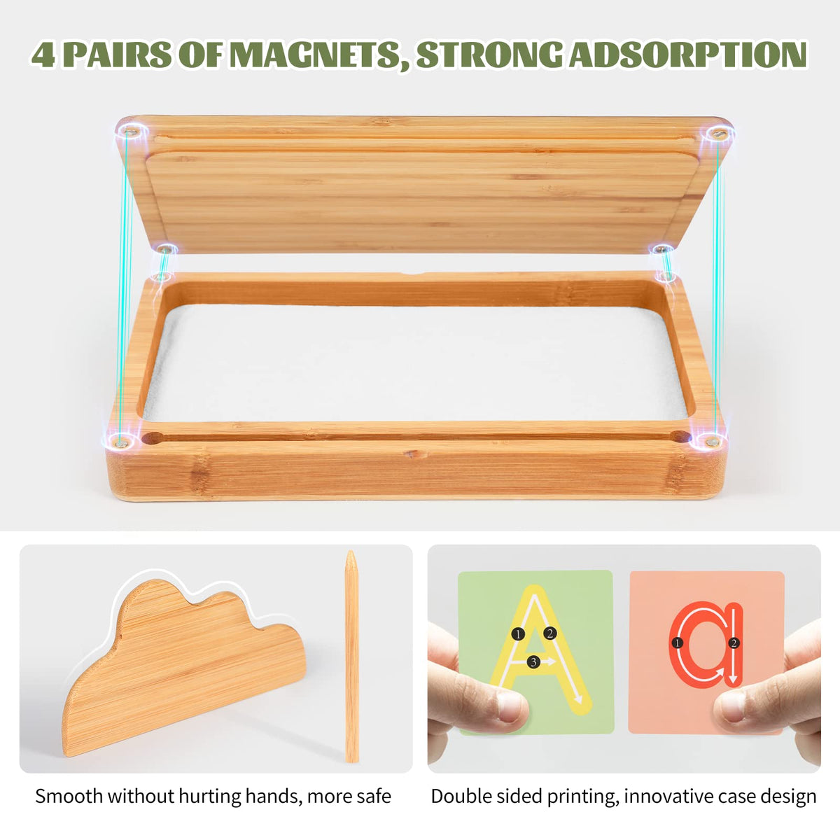 AtMini sand tray magnetic base keeps tools in place during writing activities.