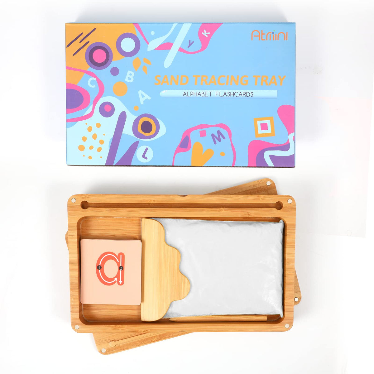 AtMini sand tray wooden pen enables smooth tracing of uppercase and lowercase letters.