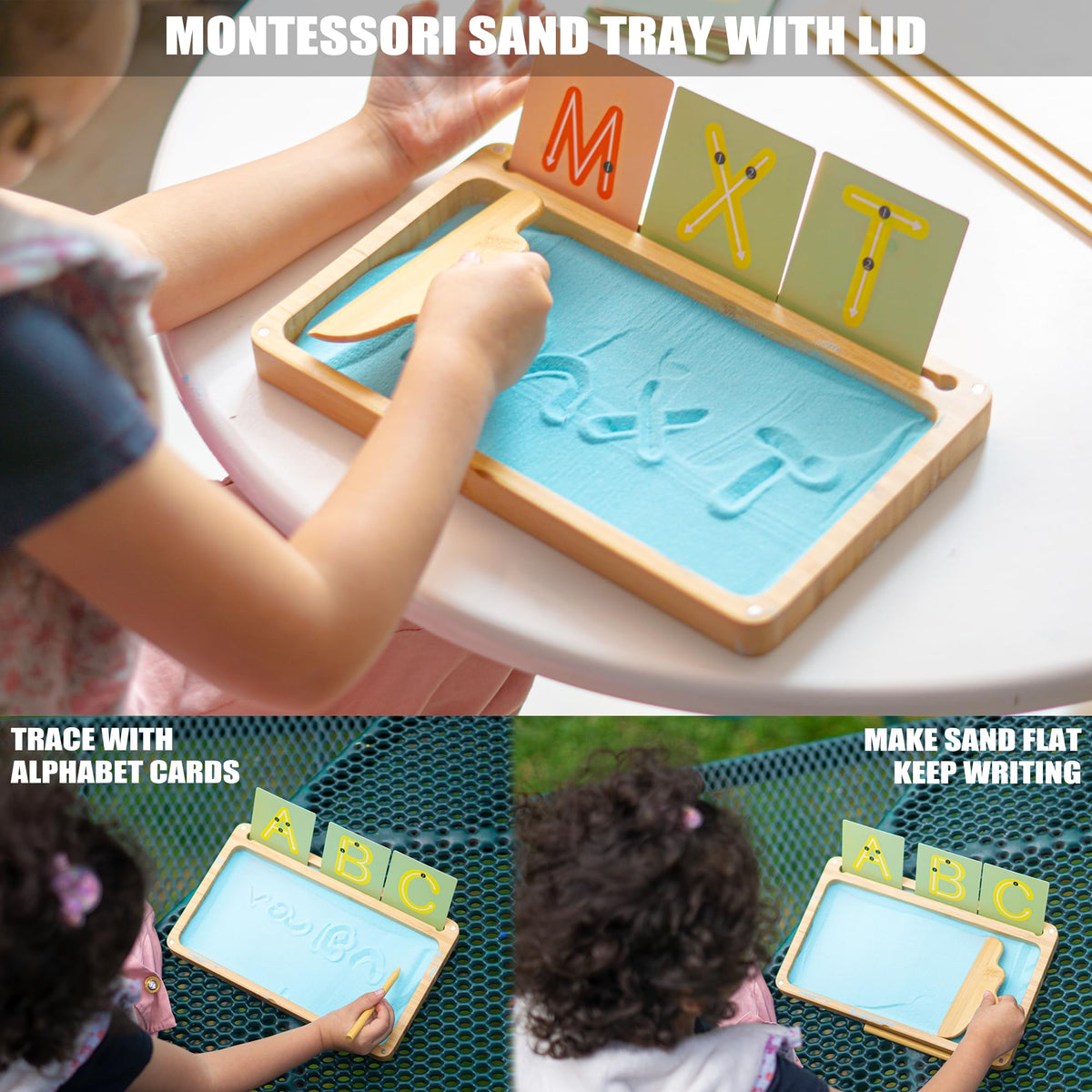 AtMini writing-in-sand tray offers tactile letter formation practice.