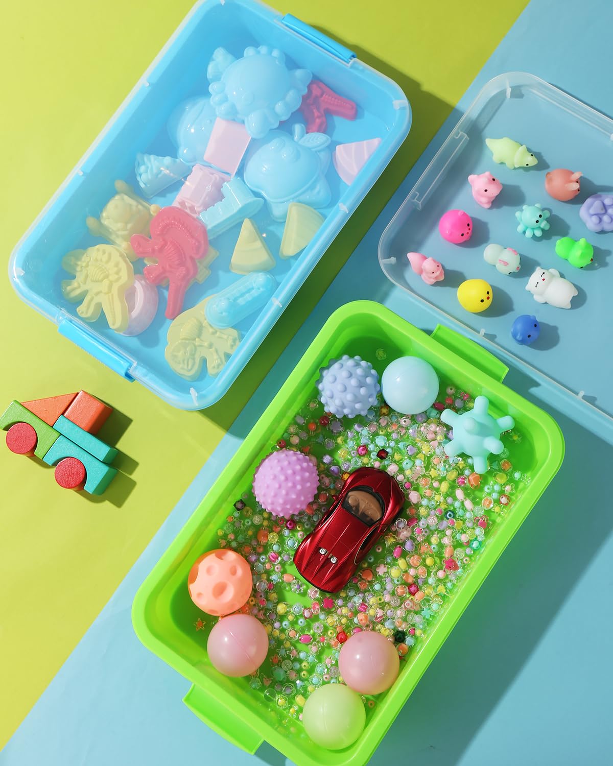AtMini sensory bin for classroom use, versatile for puzzles and small toys.