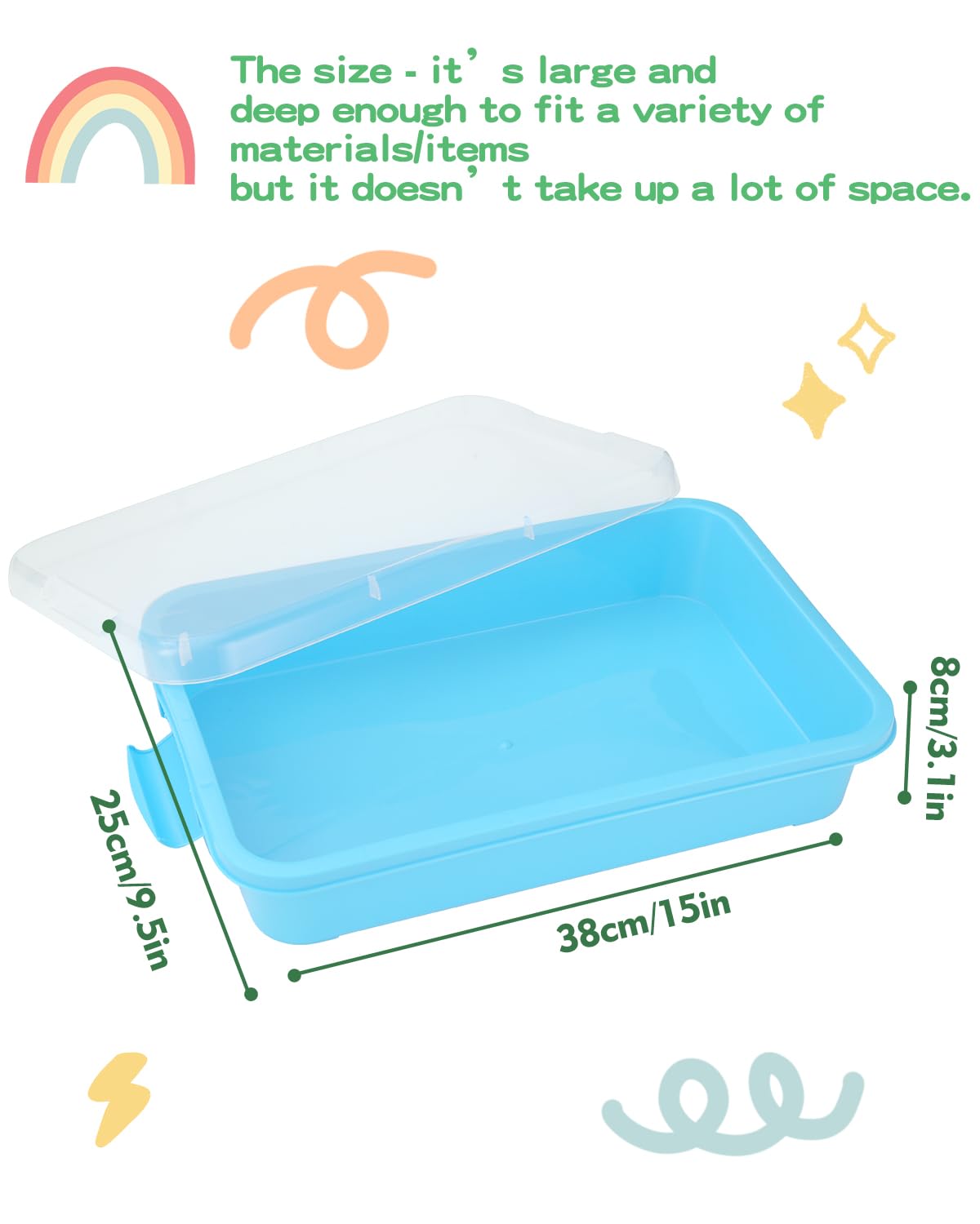 AtMini large sensory bin tray in pink-blue-green, spacious surface for multiple textures.