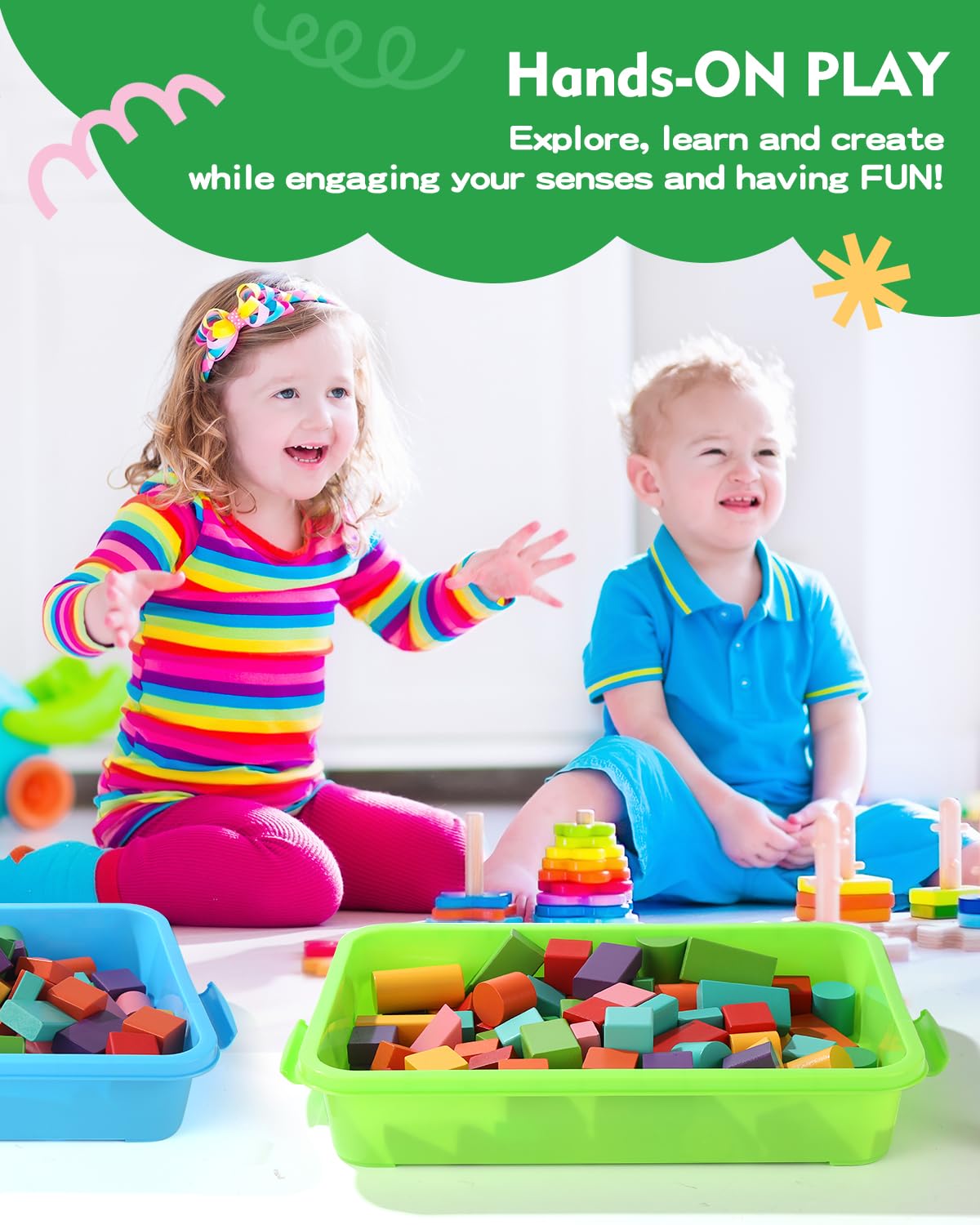 AtMini sensory bin sand box with lid, keeps materials organized during play.