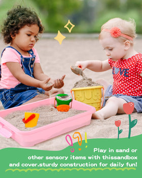 AtMini sensory bin with blue lid, portable and easy to carry for on-the-go play