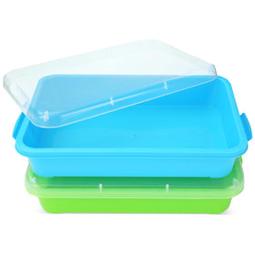 AtMini sensory bin sand tray with lid in green-blue, ideal for sand and water play.