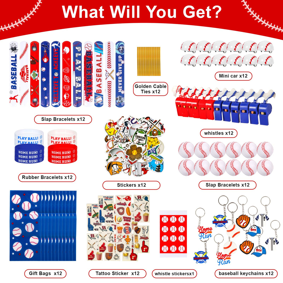 Atonofun baseball slap bracelets add colorful, easy party favors.