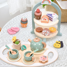 Atoylink wooden tea set tea tray ready for pretend gatherings