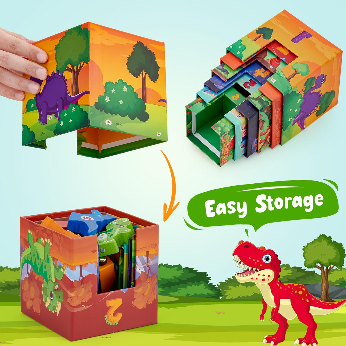 Atoylink dinosaur stacking blocks and nesting boxes promote organized storage and cognitive play