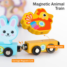 Atoylink magnetic wooden animal train cars link for pretend play.
