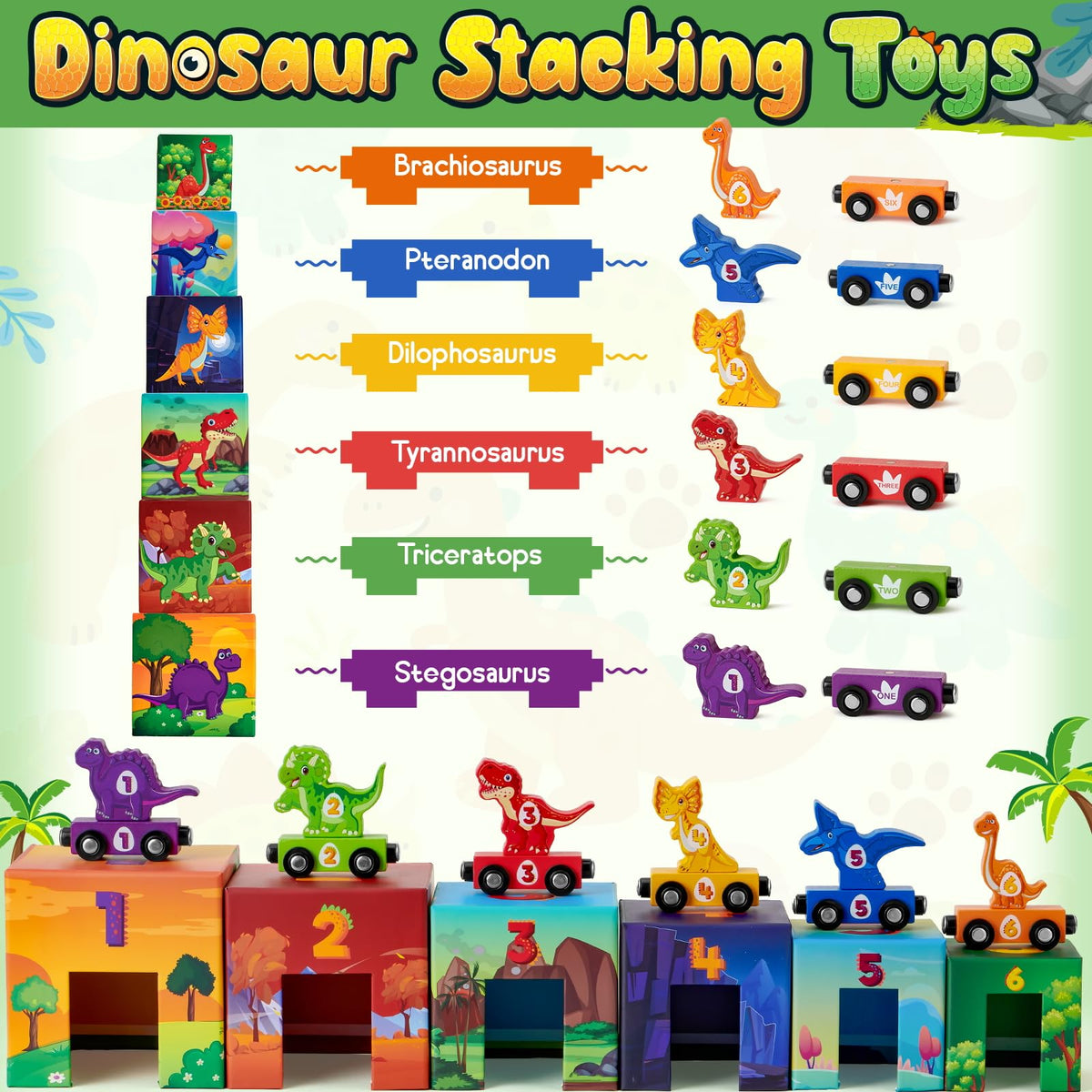 Atoylink magnetic wooden dinosaurs figures spark creative play and color matching